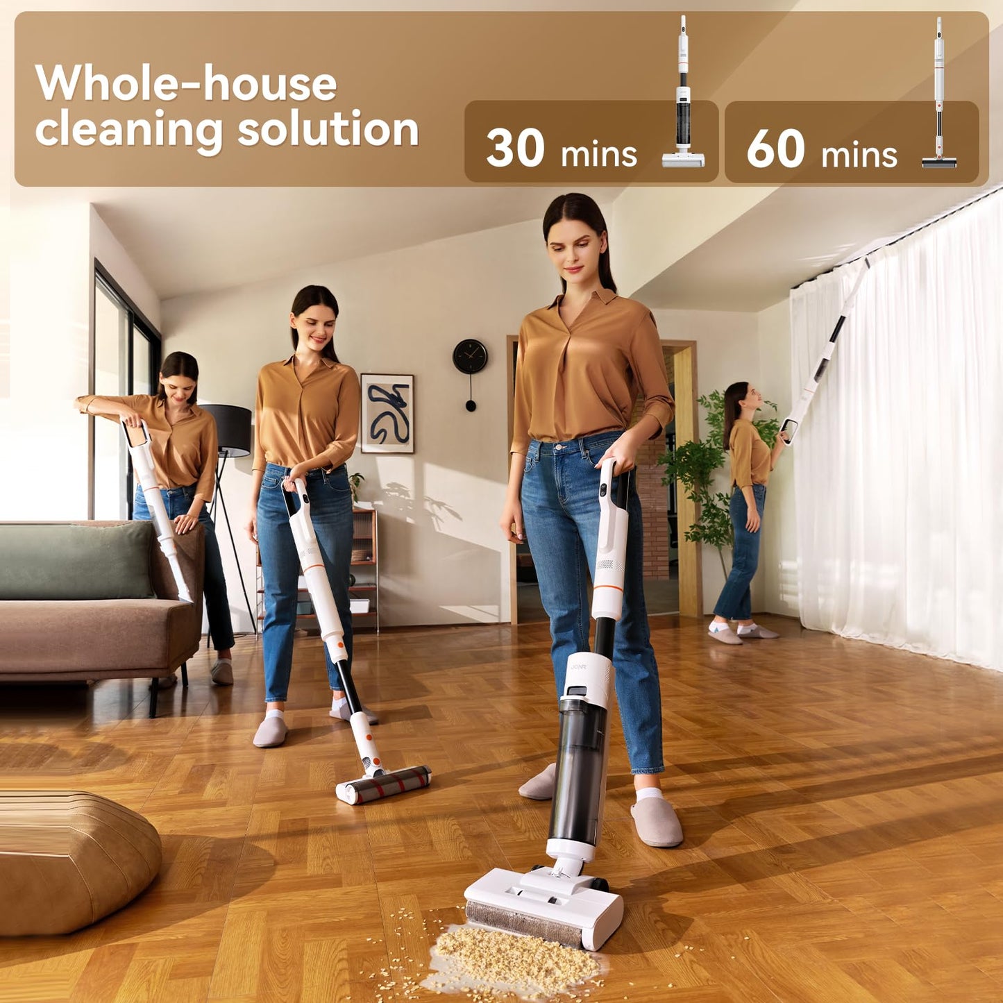 JONR ED20 Pro 4-in-1 Wet Dry Vacuum Cleaner Cordless,17000 Pa Vacuum Suction Power, Self-Cleaning and Automatic Drying with One Click, Intelligent Voice Reminder