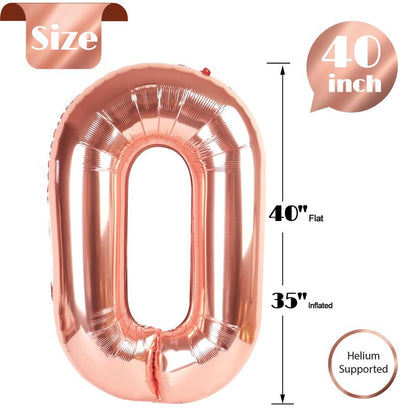 Rose Gold Number Balloon 40 Inch, 0 Number Balloons, 10 20 30 40 50 Numbers Balloon Birthday Decorations, Party Supplies for Women Men
