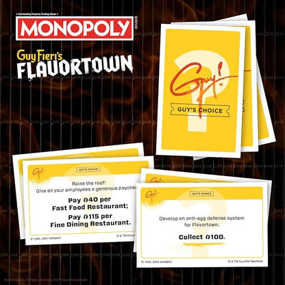 Monopoly: Flavortown Board Game Featuring '68 Chevy Camaro Knuckle Sandwich Coin and More Buy Sell Trade Guy Fieri’s Restaurants Build Your Own Culinary Empire Officially Licensed Merchandise