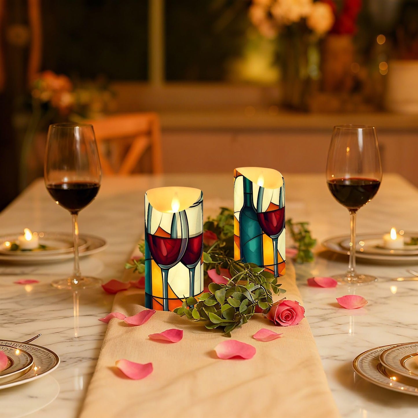 YMXFXP Wine Stain Glass Red 5.9”x3” Flameless LED Candles with Remote - Set of 2, Battery-Operated Flickering Pillar Candles with Timer for Home Decor - Batteries Not Included