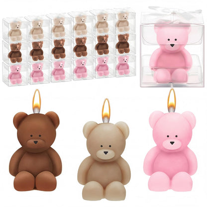 Dansib 50 Pcs Bear Baby Shower Candle Favors for Guest Bear Party Favors Baby Shower Candles Bulk for Gifts Party Decorations (Light Brown,Dark Brown,Pink)