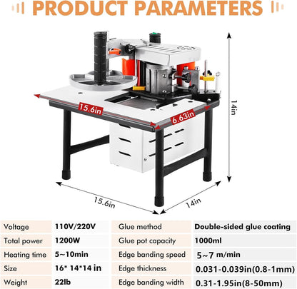 YUCHENGTECH Edge Bander Banding Machine Portable Edge Banding Machine Curve & Straight Sealing With Adjustable Speed Double-Side Gluing (110V, Adjustable speed)