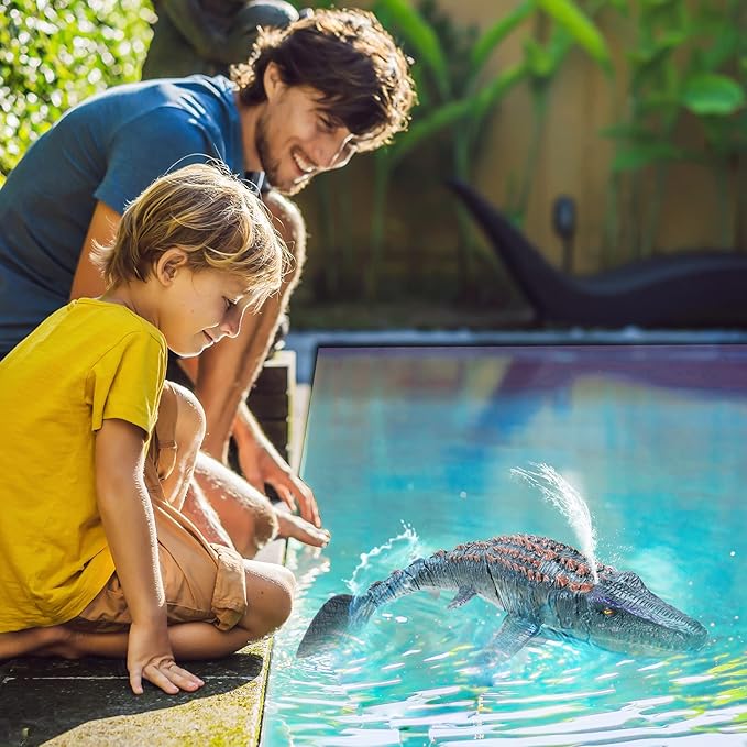 Remote Control Dinosaur Toys for Kids 3 4 5 6 7 Mosasaurus Diving Toys RC Boat with Light and Spray Water for Swimming Pool Lake Bathroom Ocean Protector Bath Toys