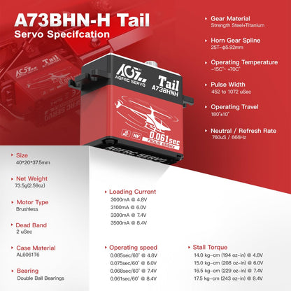 AGFRC RC Helicopter Servo Set - 0.061Sec Tail & 30KG Swashplate Brushless Metal Gear Servos for 450-700 Class Helicopter(A73BHN-H & A73BHL-H)