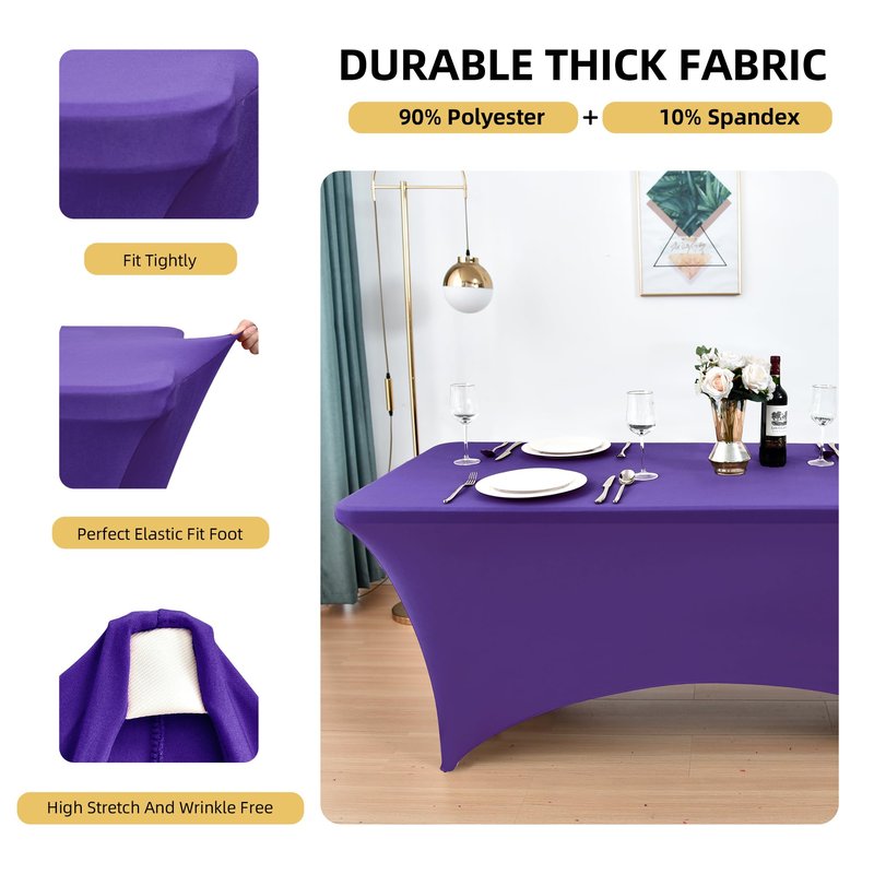 ZarzaaSik 6-Pack 8ft Spandex Table Covers for Rectangle Folding Tables - Washable Elastic Tablecloth - Ultimate Fitted Table Protector for Birthday Parties, Trade Shows, Banquet