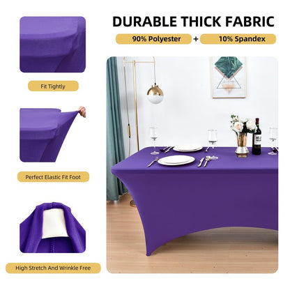 ZarzaaSik 10-Pack 8ft Spandex Table Covers for Rectangle Folding Tables - Washable Elastic Tablecloth - Ultimate Fitted Table Protector for Parties, Trade Shows, Banquet, and Wedding