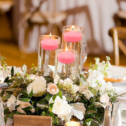 6 Hour 2 Inch Pink Floating Candles, Small Unscented Dripless Pool Water Wax Candles for Cylinder Vase, Centerpiece at Wedding, Party, Holiday, Valentine's Day, 24 Packs