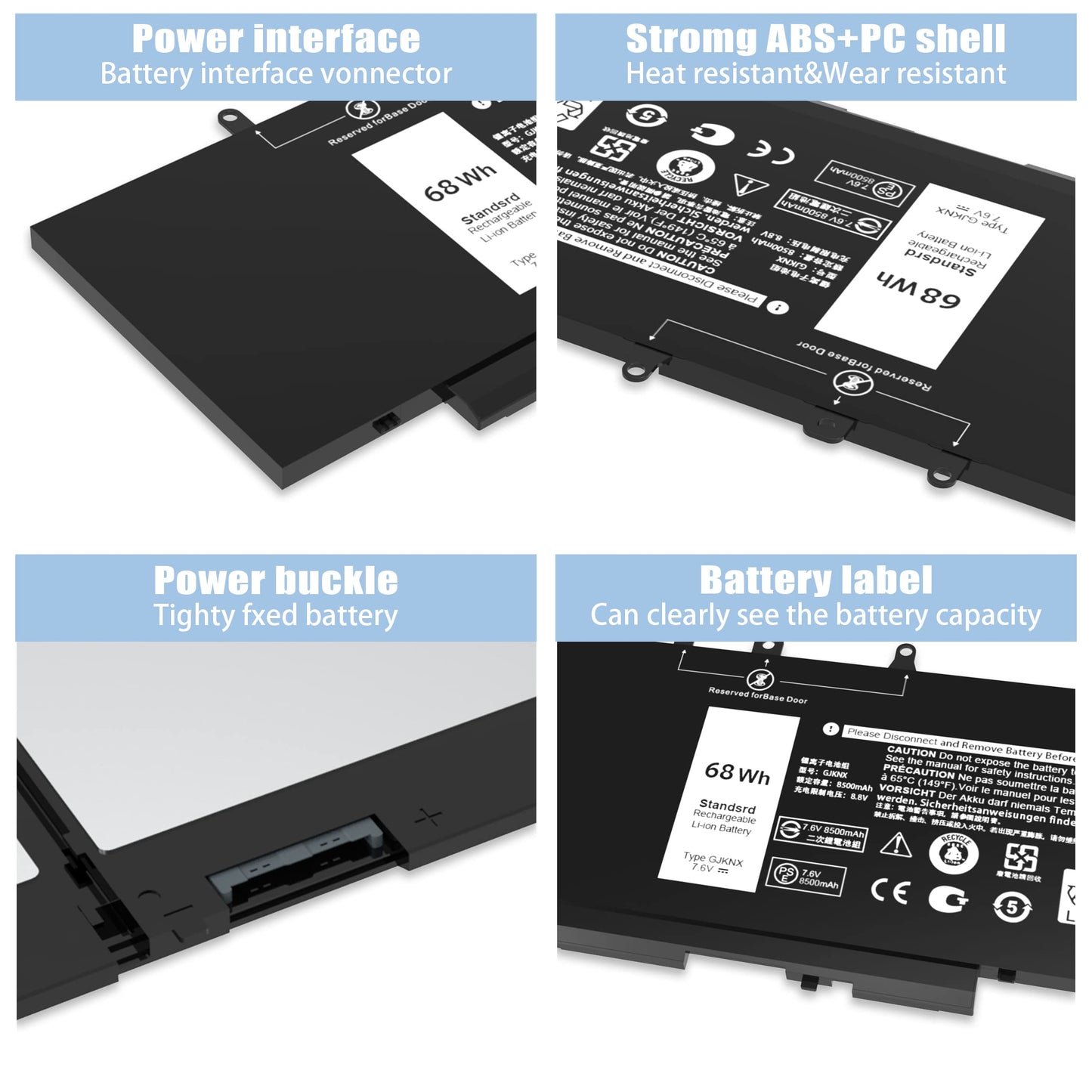 VNYUNQWE 68WH GJKNX Battery Replacement for Dell Latitude 5480 5580 5280 5288 5488 5590 5591 5490 5491 5495 E5480 E5580 E5490 E5590 Precision 15 3520 3530 Series GD1JP DY9NT 5YHR4 451-BBZG 7.6V 4-Cell