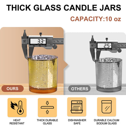 SHOWIN 10 OZ Thick Candle Jars for Making Candles 15 Pcs, Empty Jars with Wood Lids for Candle Making, Sample Container, Gold