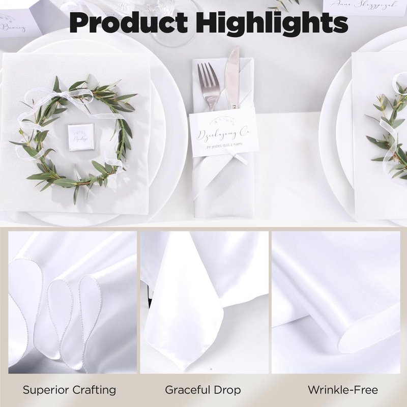 White Tablecloths for Rectangle Tables 10 Pack 60 x 126 Inches Reusable and Washable Table Clothes for 6-8 Ft Tables Polyester Fabric Wrinkle Resistant Heat Proof Table Covers for Wedding Party