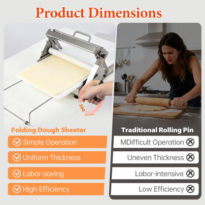 40.5" x 15.5" Folding Manual Dough Sheeter with PE Board – Stainless Steel Countertop Dough Roller Machine, Adjustable Thickness (0–25mm) for Pastry, Pizza, Croissant, Cookie & Pasta