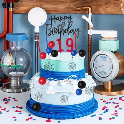 Yerliker 34 Pcs Happy Birthday Cake Toppers Decorations Birthday Candles DIY Cake Decor for Men Women Wedding Anniversary(Blue Red Black)