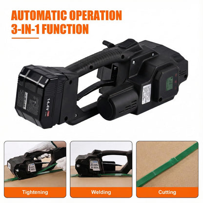 Electric Strapping Machine – 4,500N Tensioner, LCD Display, 4,000mAh Battery, Automatic Portable Banding Tool Kit for 1/2–5/8" PET/PP Straps, Pallet & Box Packaging (Black, 2 x 4,000 mAh Battery)