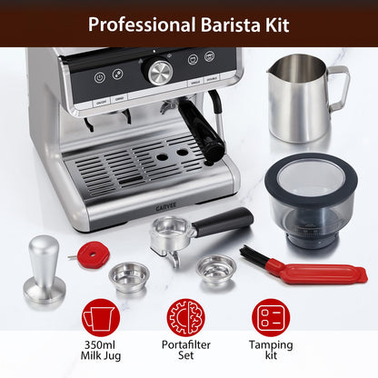 Garvee Espresso Machine, Espresso Machine with Grinder, Brushed Stainless Steel, Espresso Coffee Maker with Milk Frother for Home Barista Commercial Use（White Silver）