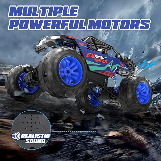 DEERC Large 1:8 Scale Upgraded Monster Truck Remote Control Car for Adults Boys Off Road RC Cars with Realistic Sound 2.4Ghz 4WD Rock Crawler Toy All Terrain Climbing 2 Batteries for 80 Min Play