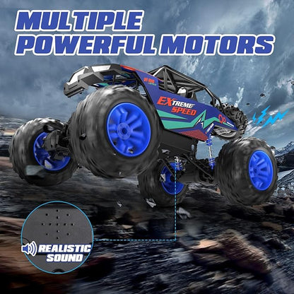 DEERC Large 1:8 Scale Upgraded Monster Truck Remote Control Car for Adults Boys Off Road RC Cars with Realistic Sound 2.4Ghz 4WD Rock Crawler Toy All Terrain Climbing 2 Batteries for 80 Min Play