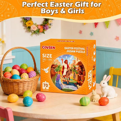Christian Easter Gifts for Kids 70 Piece Jesus Floor Puzzles for Kid Easter Basket Stuffers Christian Educational Toy for Sunday School Holy Week Palm Sunday Gift Boys Girls Ages 3-8