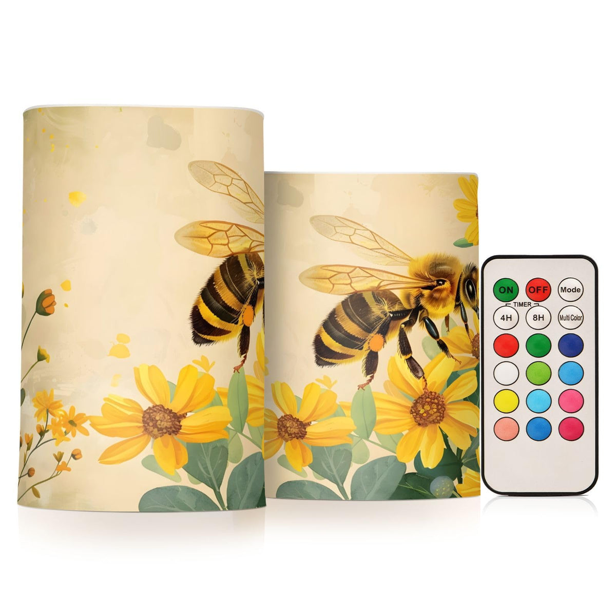 ALAZA Honey Bee Sunflower Flameless Candles Flickering LED Candles with Remote Timer Battery Operated Pillar Candles Set of 2 for Dinner Holiday Decor