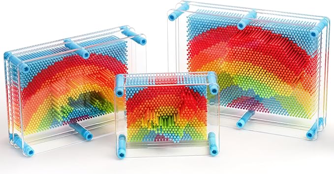 Hacaroa 3 Pack 3D Pin Art Toy Rainbow Plastic Pin Art Board Sensory Toys Pin Impression Sculpture Needle Toy for Autistic Children Kids Adults 3 Sizes