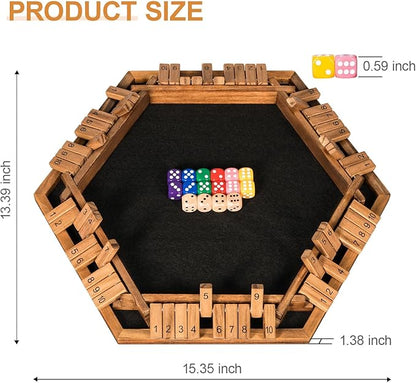 1-6 Players Shut The Box Dice Game Wooden Board Table Math Game for Kids Adult with 24 Dice Close The Box Game for Family Party Christmas Birthday