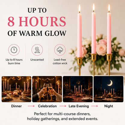 Dinil Pink Taper Candles - 10 Inch Unscented Dripless Smokeless Candlesticks Set of 4 | Perfect for Fall, Halloween, Thanksgiving, Dinner, Wedding and Party Decoration