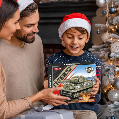 WW2 1:28 Tiger Tank Sets Military Building Toy Compatible with LegoCreate a German Tiger Tank Building Block Great Army Models Kits for BoysKids and Adults Age 6-14 (Taupe)