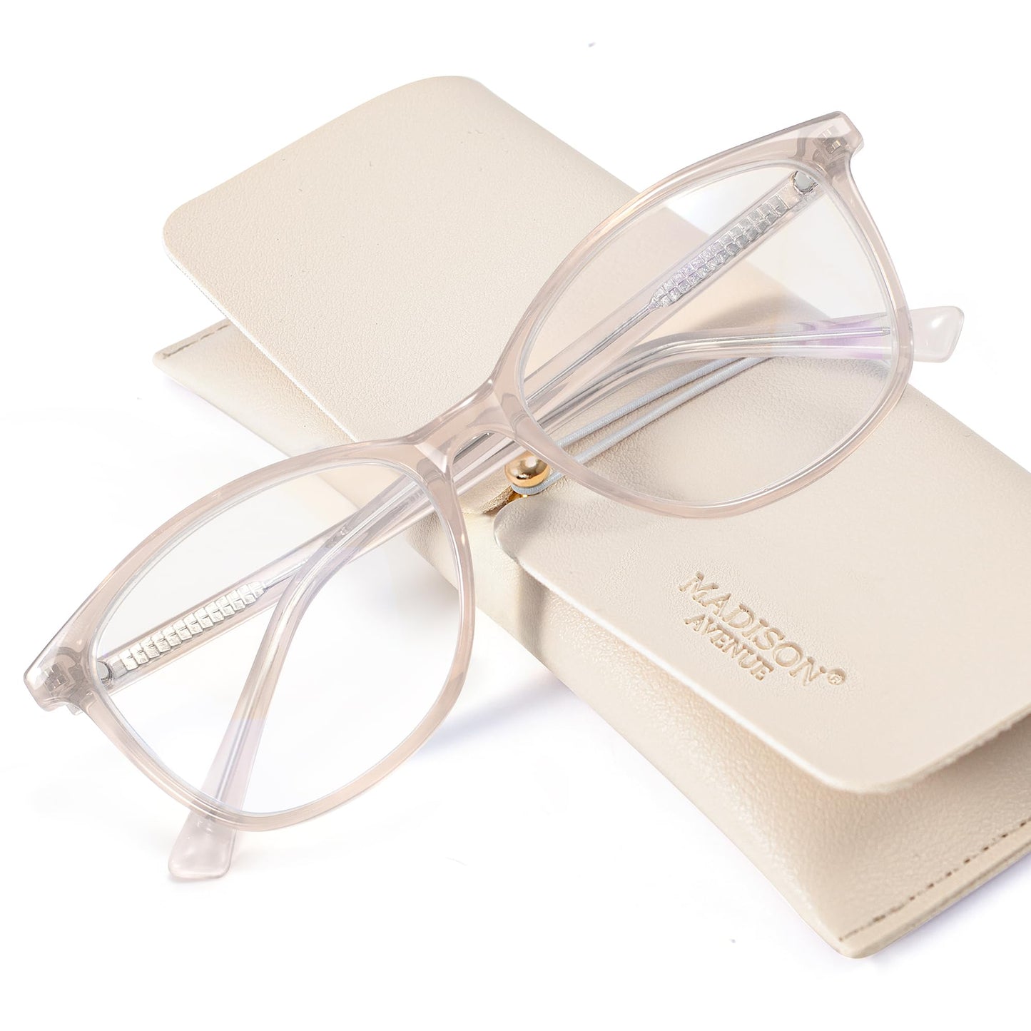 Madison Avenue TR90 Blue Light Blocking Glasses Anti Eyestrain UV Glare Blue Light Glasses for Women TV Phone Computer Gaming Eyeglasses (Nude Pink)
