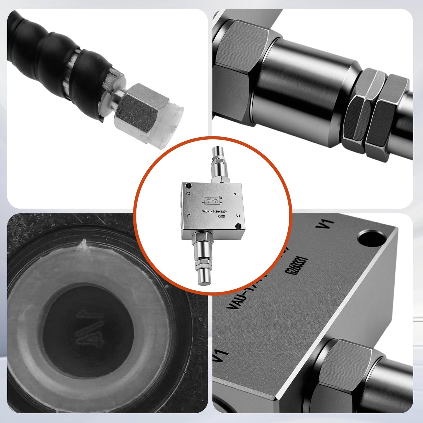 New Mini Excavator Cushion Valve Kit Fit for Any mini Excavator or Machine with a 1/4” Hydraulic Hose and an M14x1.5 Threaded Hydraulic Hose end.
