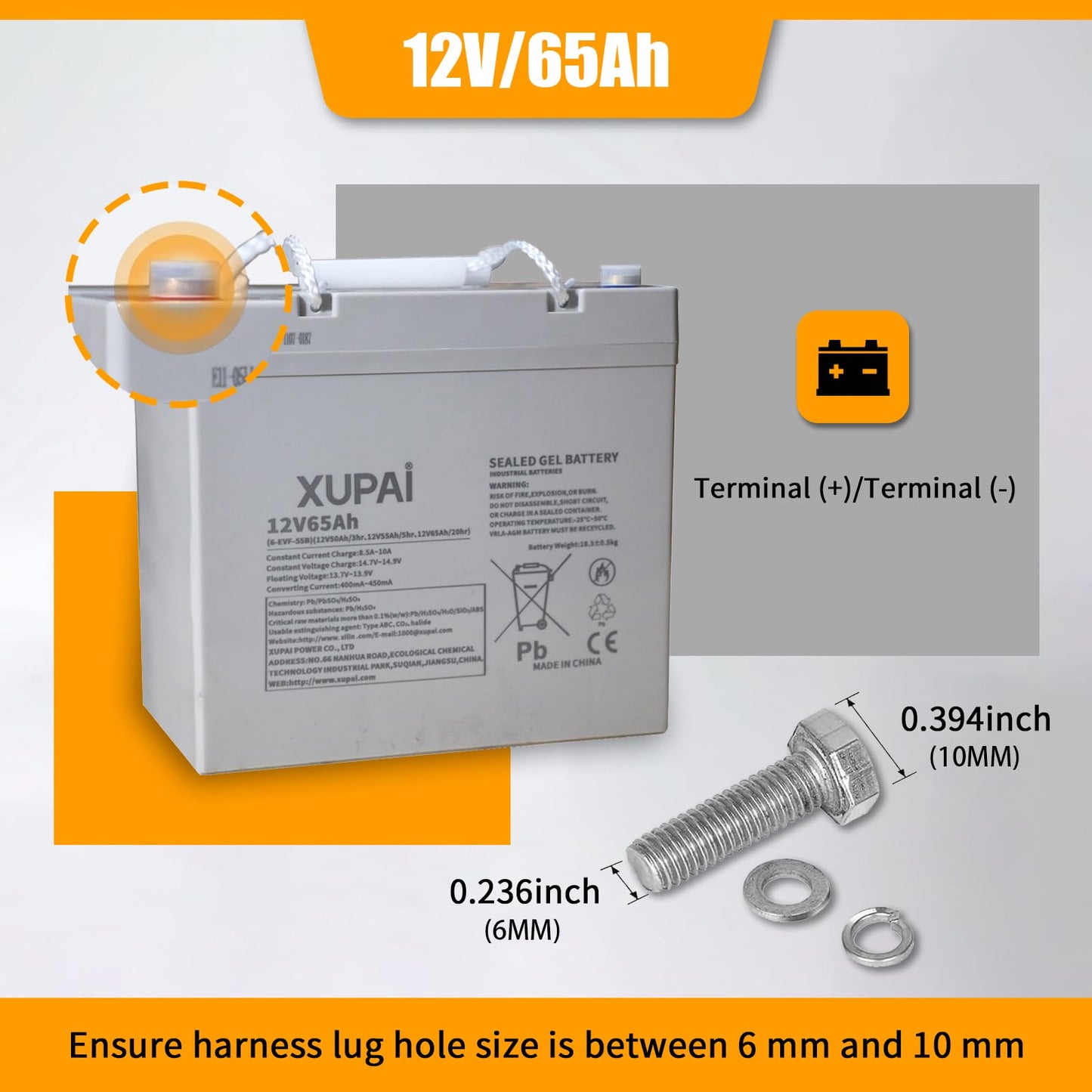 APOLLOLIFT 12V/65AH Lead-Acid Battery for Electric Pallet Jack Truck