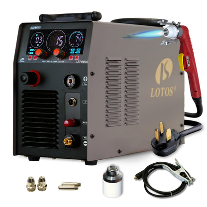 LOTOS Apex LTP8500 | 85A HF Pilot Arc Plasma Cutter, Drag-Cut Enabled, 1" Clean (1.5" Sever), 220V Single-Phase, LED Controls & Front Regulator, Portable Air Plasma Cutter for Fab, Auto, HVAC