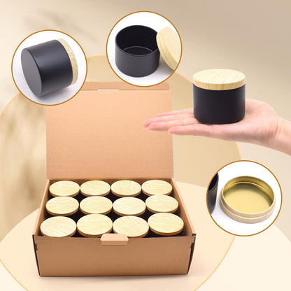 YJHSS 24-Pack 4oz Candle Tins with Wood-Grain Printing Lids, Metal Candle Jars for Candle Making, Empty Containers Vessels Bulk for Small Business & Beginners DIY Storage -Wood Black