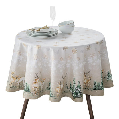 Maison d' Hermine Table Cloth Round Table 100% Cotton 69 Inches Fall Tablecloth Reusable Everyday Use for Thanksgiving Christmas Decorations Dining Farmhouse Party (Deer in The Woods)