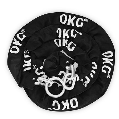 OKG Extra Long Security Chain - 10-Foot x 3/8" Thick Heavy Duty, Eco-Zinc Plated - Uncuttable for Outdoor & Indoor Use - Bike & Motorcycle Lock Chain - For Two+ 2-Wheeled Vehicles