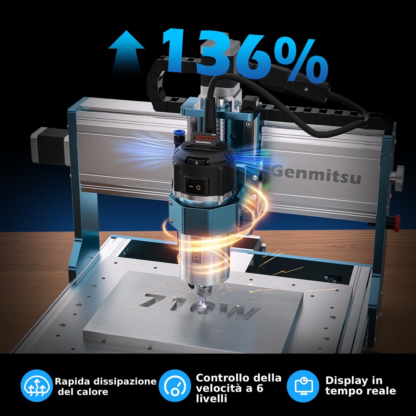 Genmitsu 3030-PROVer Ultra CNC Router Machine for Metal + 4th Axis Rotary Module Kit, 4 Jaw Chuck, 10:1 Speed Reducer, Clamped Range: Length 10-200mm