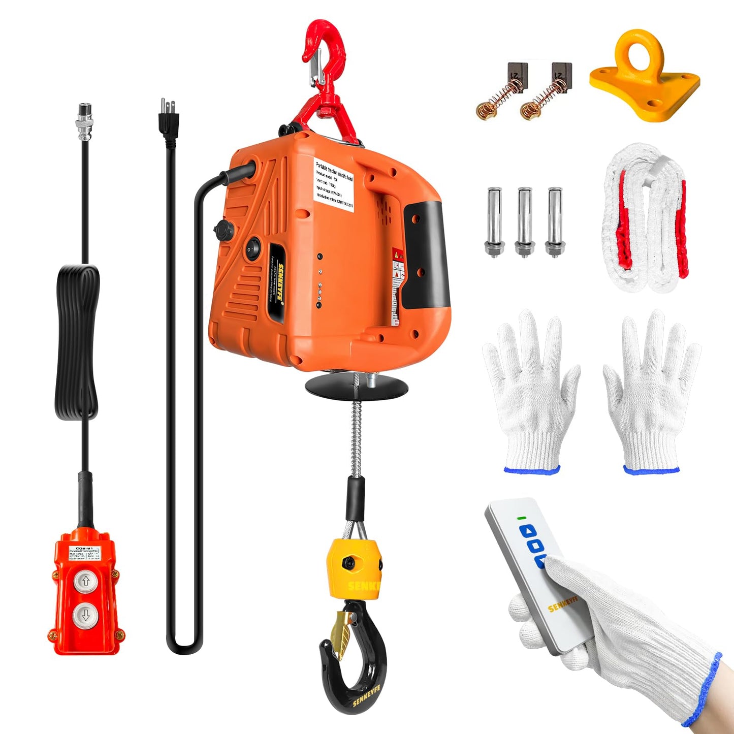 SENKEYFE Power Electric Portable Hoist Winch 1500LBS, 3 in 1 Electric Cable Hoist 110V 25 FT with Lifting Strap, Electric Hoist Lift Ceiling Winch for Lifting Towing