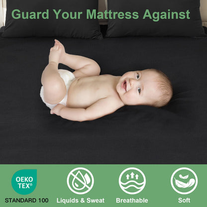 Sufdari Waterproof Mattress Protector Twin Size, Noiseless Mattress Cover with 18" Deep Pocket, Bed Bug Proof and Waterproof Fitted Sheets, Machine Washable Mattress Protectors Black