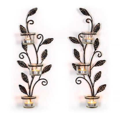 Sziqiqi Wall Sconces Candle Holder - Wall Candle Holder Black Tea Light Candle Sconce Vintage Wall Sconce Set of 2 for Living Room Wall Mount Candle Sconces for Bathroom Dining Room