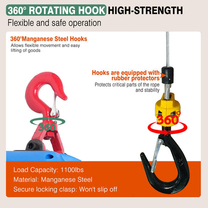 Dremvoist 3 in 1 Electric Hoist Winch,1100LB 1500W Portable Power Winch Crane,110V/120V Electric Winch Crane with Manual Wire Wireless Remote Control,26FT Lifting Height,for Towing,Warehouse,Factories