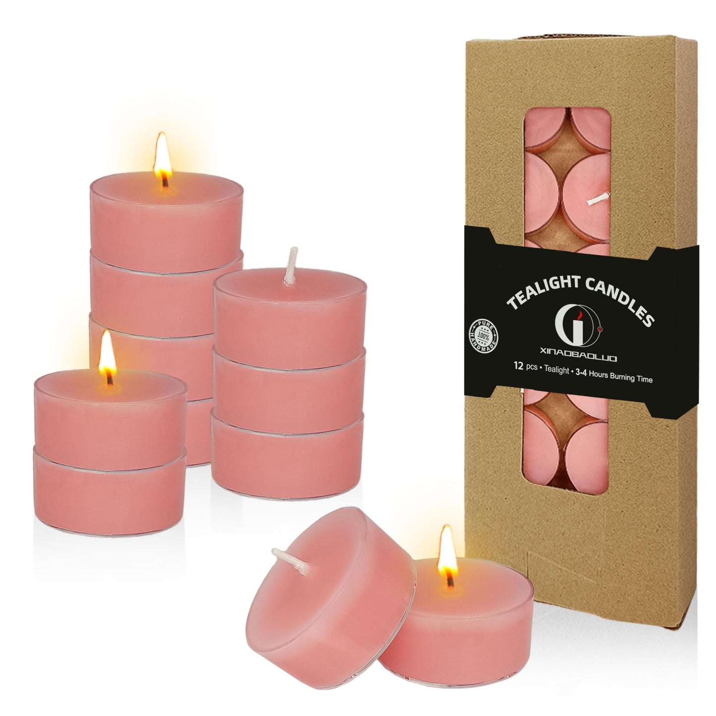Rose Scented Tea Light Candle Hand Poured Smokeless Long-Lasting 4 Hour Burn Time Perfect for Relaxation and Romantic Ambiance - 12 Pack