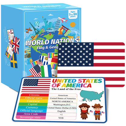 Countries of The World Flashcards Country Flag Continent Capital Language Learning Flash Cards Laminated Geography Culture Educational Cards Game Gift for Adults Family Classroom Teachers Students