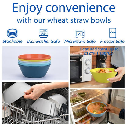 Unbreakable Large Cereal Bowls Set of 6, 32 Ounce BPA-Free Microwave & Dishwasher Safe Salad Bowls, Stackable Multicolor Kitchen Bowls for Serving, Soup, Oatmeal, Pasta, Camping & Daily Use