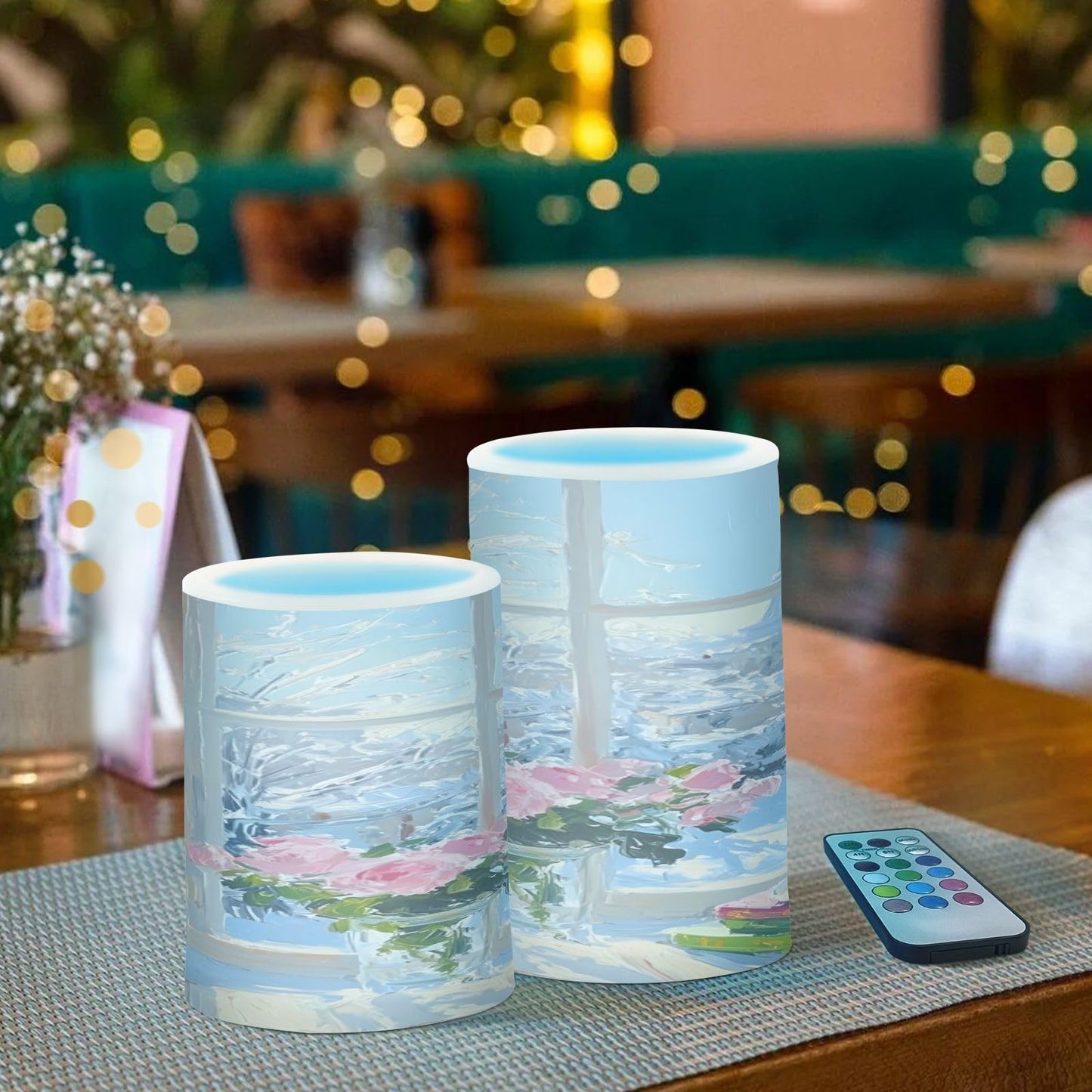 ALAZA Flameless Candles with Remote Timer,Winter Paris Tower Snow Scene Battery Operated Candles Set of 2 LED Tea Lights Flickering Pillar Votive Candles for Indoor Outdoor Decor