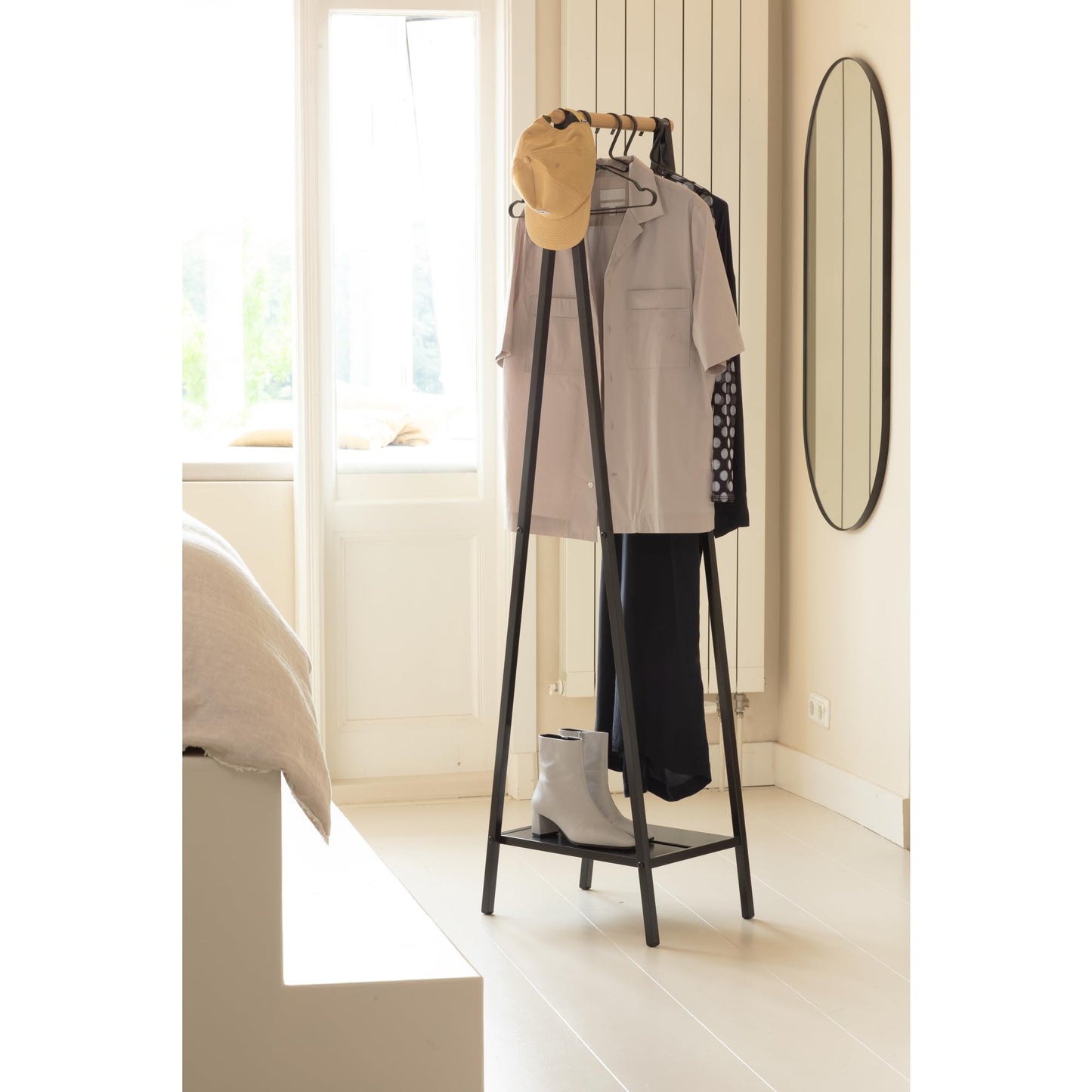 Brabantia - Linn Clothes Rack, Compact - Free Standing Clothing Rail - Clothes Storage - Hang, Air, or Dry Clothes - Sturdy Steel Frame & Bamboo Rod - 19 x 13 x 67 inches - Black