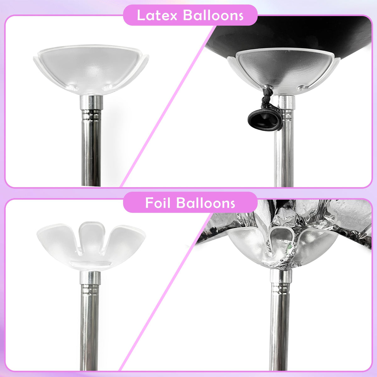 TEKXYZ Telescoping Balloon Stand Set of 4, 1.5ft to 7ft Free Adjustable Metal Balloon Column Stand for Party Decorations