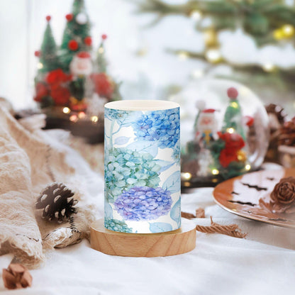 ALAZA Blue Purple Teal Green Hydrangea Flowers Flickering Flameless Candles Battery Operated with Remote Timer,Tea Light Candles LED Pillar Votive Candles Set of 2 for Outdoor Indoor Decorations