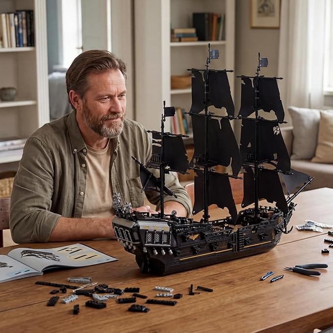 Black Pearl Pirate Ship Model Kit Large Boats Building Set Length 76.3cm with Sailboat Design for Adults Interesting for Enthusiasts 2868pcs