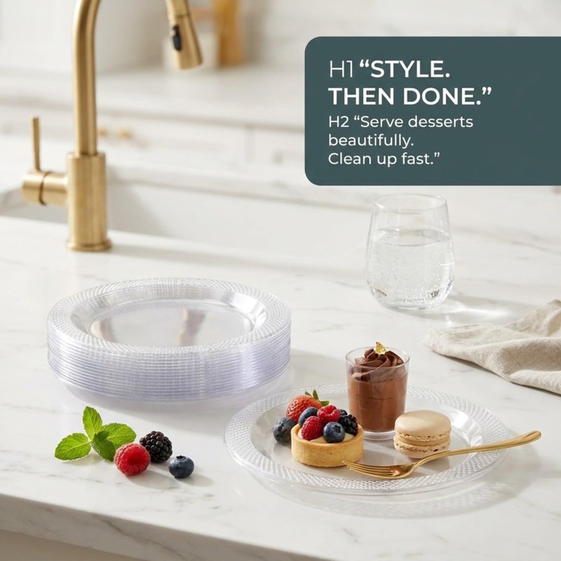 DEEZPOZ 6 Inch Clear Plastic Plates 100 Bulk Pack - Disposable Cake Plates for Dessert & Appetizers, BBQ, Party, Travel and Events,Recyclable (pack of 100 clear)
