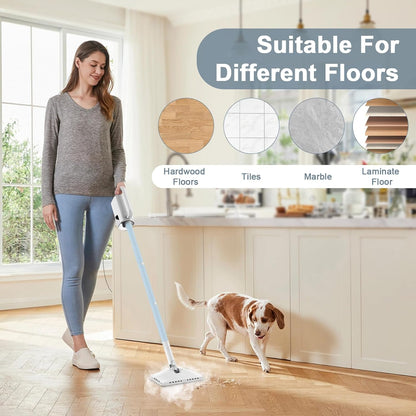 Skiennix 6-in-1 Steam Mop Cleaner - Versatile 2 Modes, 400ML Tank, 23FT Power Cable | Azure Color