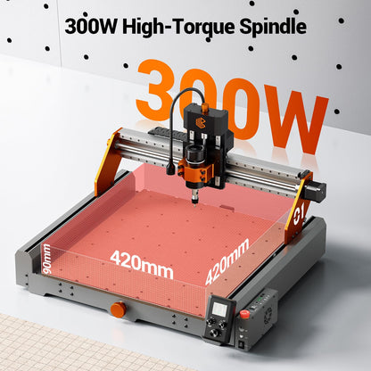 Artsian 01 CNC Router Machine 12000 RPM 300W GRBL Control 3-Axis Engraving 0.1mm Accuracy Spindle Laser Mode Switch Industrial Workrange 16.53''x16.53''x3.54'' Engraver 98% Pre-Assembled