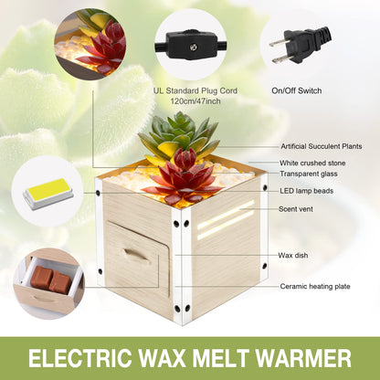 gengxinda GXD Artificial Succulent Plants Wax Melt Warmer, Electric Wax Warmer with Translucent Glass, Flameless Fragrance Warmer for Scented Wax, Home Office Decor & Birthday Gifts for Women